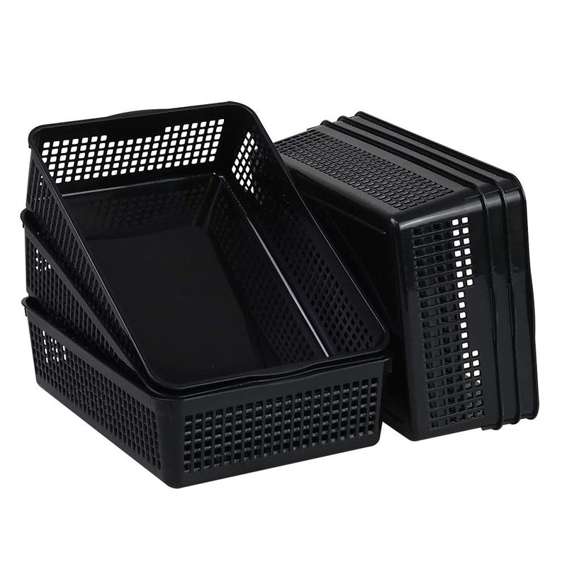 Pekky 6 Packs Plastic Basket Tray, A4 Paper Storage Baskets, Black - Image 1
