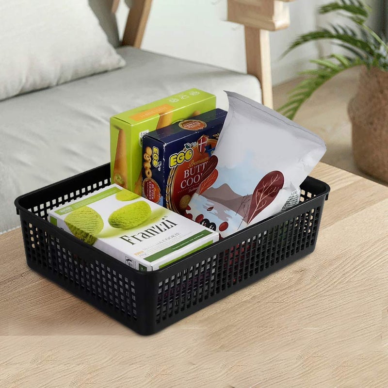 Pekky 6 Packs Plastic Basket Tray, A4 Paper Storage Baskets, Black - Image 3