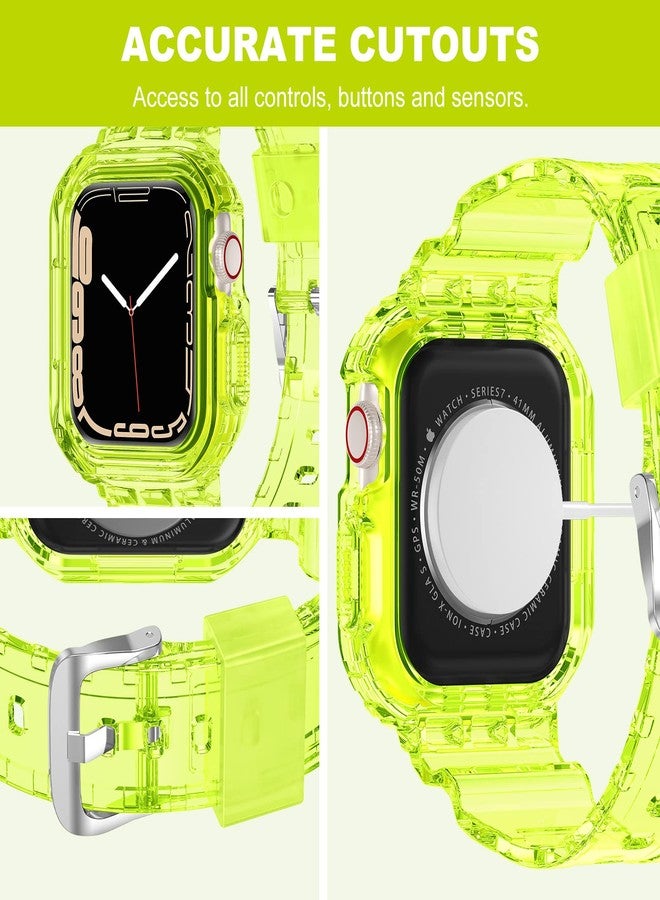 XYF Compatible for Crystal Clear Apple Watch Bands, 46mm Series 10 Bumper Case for Men Women Jelly Sport Cover Strap for iWatch Ultra 2/1 Series 10 9 8 7 SE 6 5 4 3 2 1 (Neon Yellow, 46) - Image 4