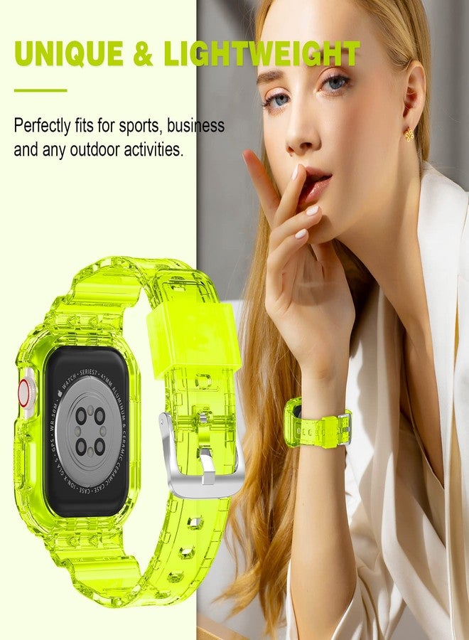 XYF Compatible for Crystal Clear Apple Watch Bands, 46mm Series 10 Bumper Case for Men Women Jelly Sport Cover Strap for iWatch Ultra 2/1 Series 10 9 8 7 SE 6 5 4 3 2 1 (Neon Yellow, 46) - Image 5