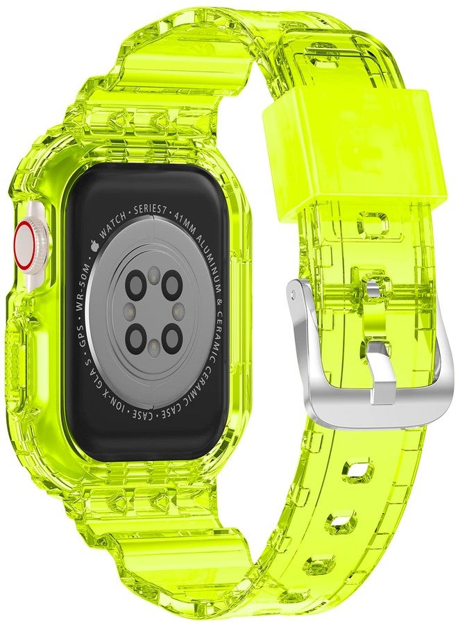 XYF Compatible for Crystal Clear Apple Watch Bands, 46mm Series 10 Bumper Case for Men Women Jelly Sport Cover Strap for iWatch Ultra 2/1 Series 10 9 8 7 SE 6 5 4 3 2 1 (Neon Yellow, 46) - Image 2
