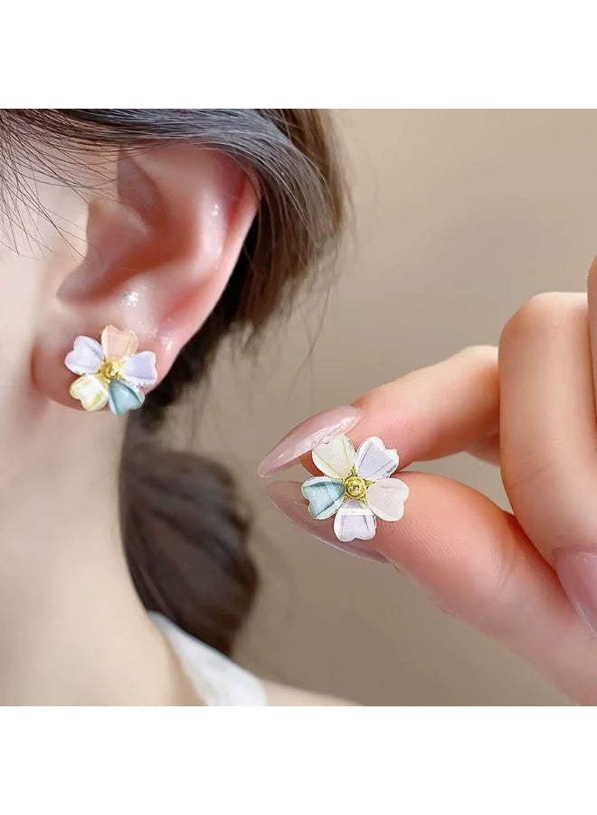 Goolsky Colorful Five-Petal Flower Stud Earrings – Summer Korean Style Fresh Floral Jewelry for Women, Colorful Petals Lightweight, Beach/Summer/Casual Outfits, Dopamine Aesthetic - Image 1