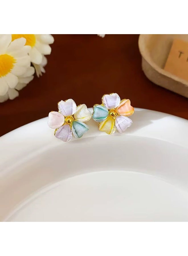 Goolsky Colorful Five-Petal Flower Stud Earrings – Summer Korean Style Fresh Floral Jewelry for Women, Colorful Petals Lightweight, Beach/Summer/Casual Outfits, Dopamine Aesthetic - Image 3