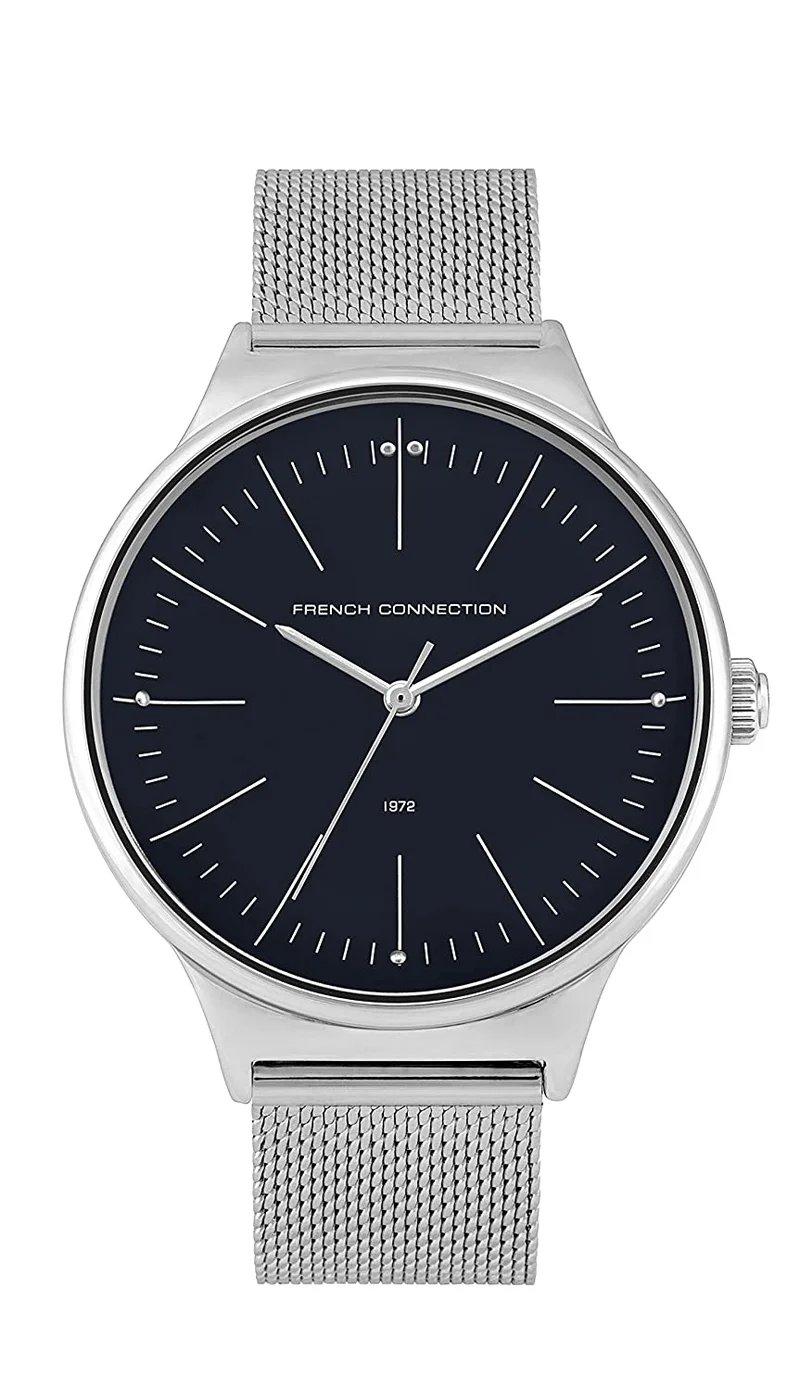 فرنش كونكشن 42mm Quartz Men's Watch with Blue Dial & Stainless Steel Bracelet