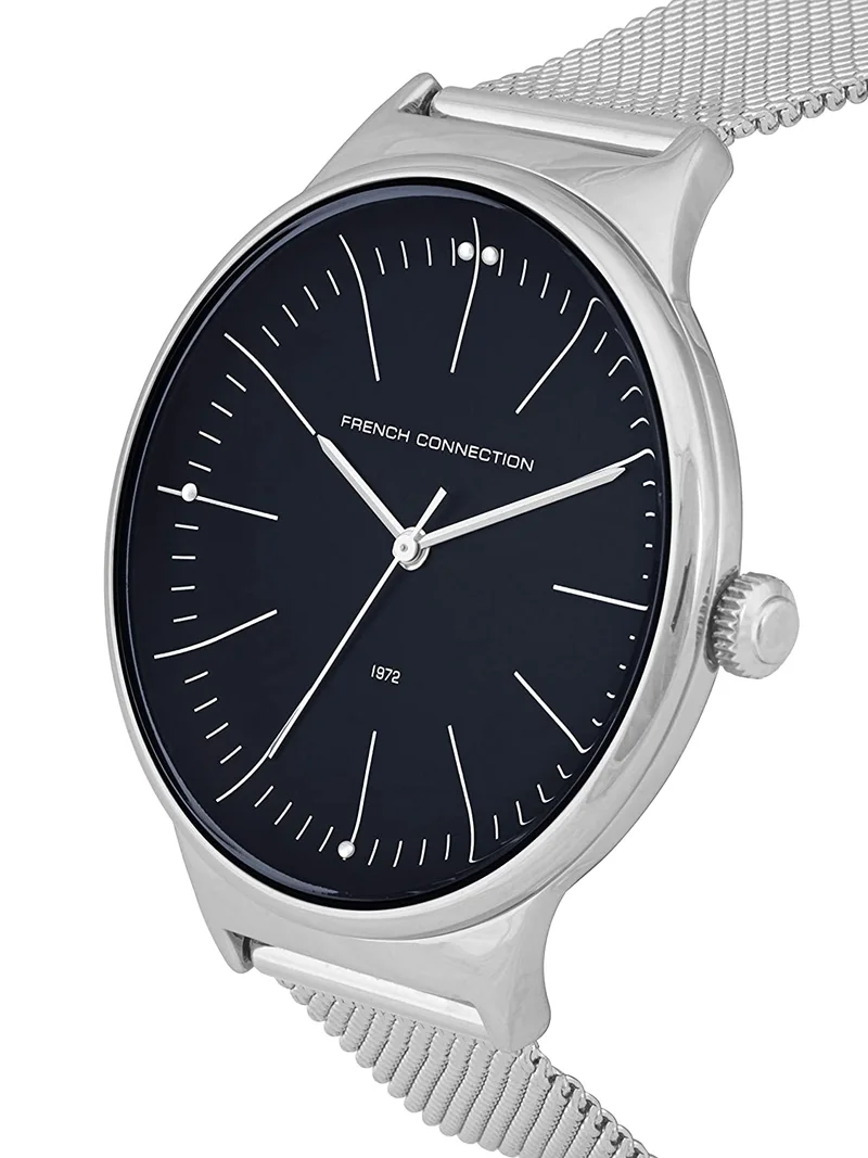 فرنش كونكشن 42mm Quartz Men's Watch with Blue Dial & Stainless Steel Bracelet