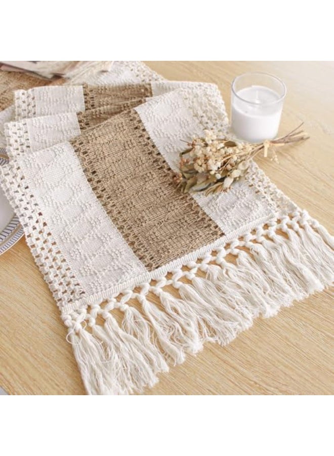 jaexest - Burlap Cotton Table Runners - 30.5 x 183 cm - Rustic Boho Burlap Table Runners for Home - Kitchen, Dining, Coffee Table, Wedding Party, Outdoor Decoration - Brown - Image 1