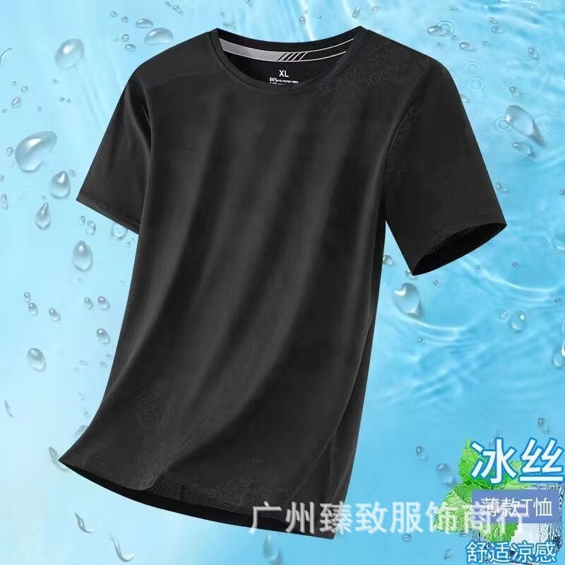 Ice Silk Short-Sleeved T-Shirt Men'S Round Neck Large Size Loose Men'S Sports Round Neck T-Shirt Short-Sleeved Cool And Breathable - Image 1