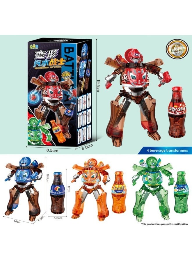 Children's Deformation Toys Soda Samurai Cans Cola Drinks Bottled Robot Boy Puzzle King Kong 3 Years Old 6-Color:Green - Soda Transformation Warrior - Image 4