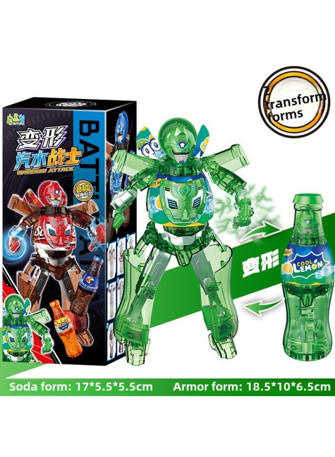 Children's Deformation Toys Soda Samurai Cans Cola Drinks Bottled Robot Boy Puzzle King Kong 3 Years Old 6-Color:Green - Soda Transformation Warrior - Image 1