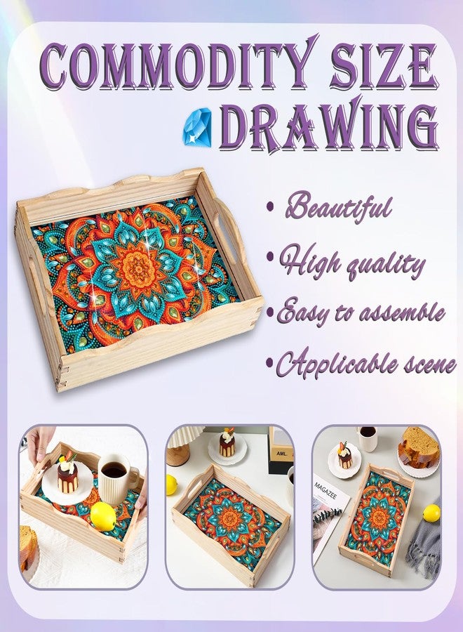 EWJRNSF Diamond Painting Wooden Serving Trays Wooden Tray with Handles - Great for Dinner Trays Tea Tray Breakfast Tray or Any Food Tray - Good for Parties or Bed Food Tray - 7.8x11.8inch（Mandala） - Image 4
