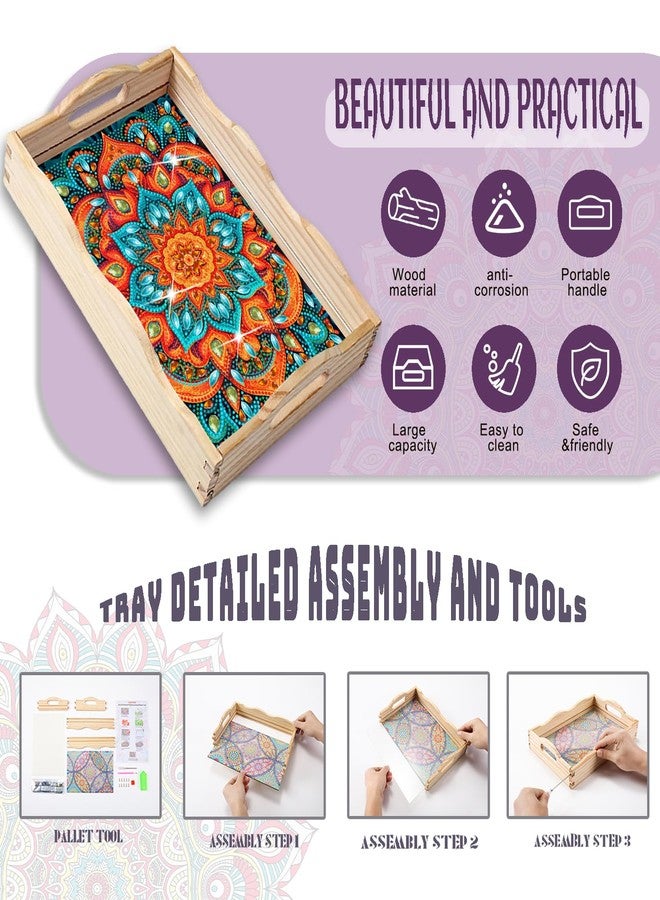 EWJRNSF Diamond Painting Wooden Serving Trays Wooden Tray with Handles - Great for Dinner Trays Tea Tray Breakfast Tray or Any Food Tray - Good for Parties or Bed Food Tray - 7.8x11.8inch（Mandala） - Image 3