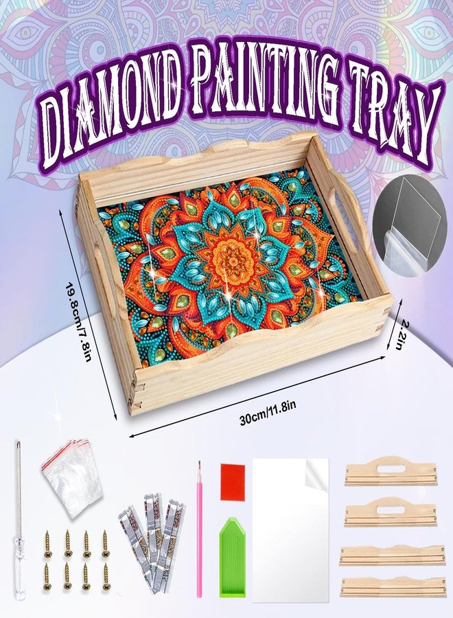 EWJRNSF Diamond Painting Wooden Serving Trays Wooden Tray with Handles - Great for Dinner Trays Tea Tray Breakfast Tray or Any Food Tray - Good for Parties or Bed Food Tray - 7.8x11.8inch（Mandala） - Image 2