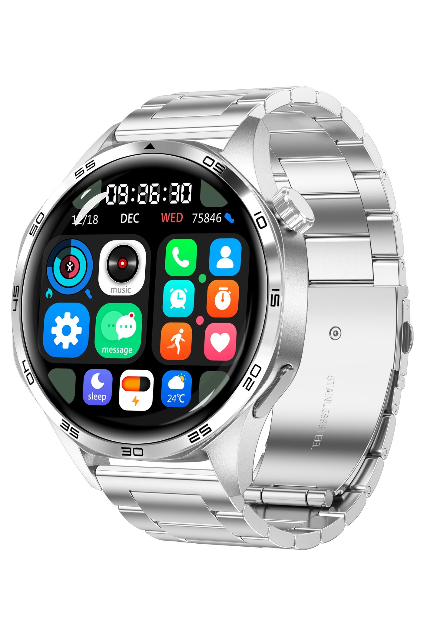RollsTimi Men's Smart Watch, 1.53-Inch High-Definition Touch Large Screen, GPS Positioning, Bluetooth Call, Health Monitoring, IP67 Waterproof Sports Watch, WATCH5PRO Steel Band Silver