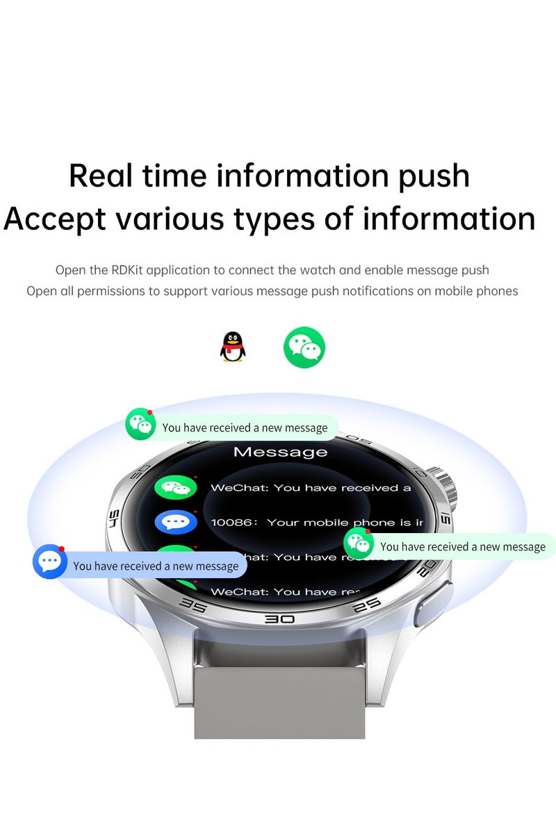 RollsTimi  Men's Smart Watch, 1.53-Inch High-Definition Touch Large Screen, GPS Positioning, Bluetooth Call, Health Monitoring, IP67 Waterproof Sports Watch, WATCH5PRO Steel Band Silver - Image 2