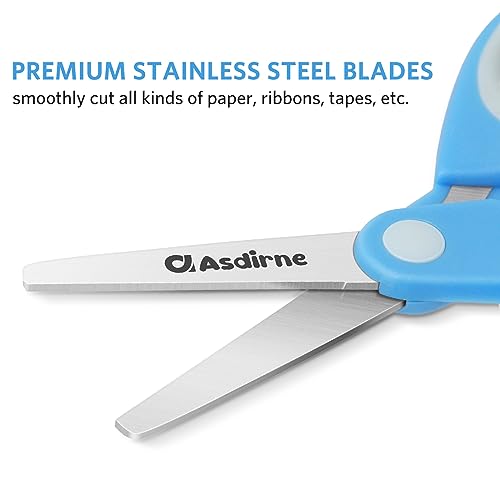Asdirne Left Kids Scissors, Safety Children Scissors with Blunt Tip Stainless Steel Blades and Soft Grip, Great for Home and School, Assorted Color, 13.5cm, 3 Pack - Image 5