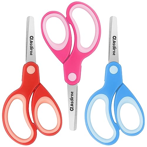 Asdirne Left Kids Scissors, Safety Children Scissors with Blunt Tip Stainless Steel Blades and Soft Grip, Great for Home and School, Assorted Color, 13.5cm, 3 Pack - Image 1