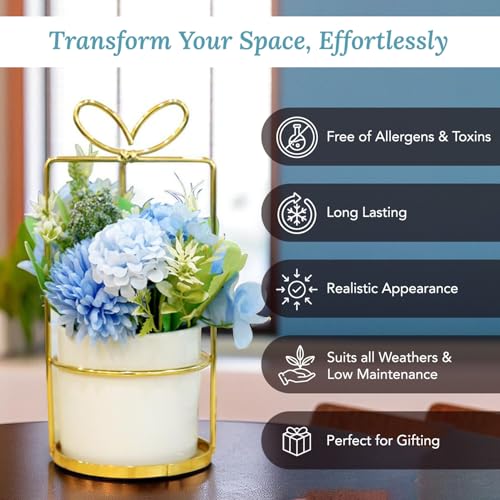 Ekhasa Nostrae Dahlia Flower Ceramic Vase with Artificial Flowers Plant | Small Daisy Flower Pots with Artificial Flowers for Home Decor Centre Table Living Room Office Wedding Birthday & Gift - Image 4