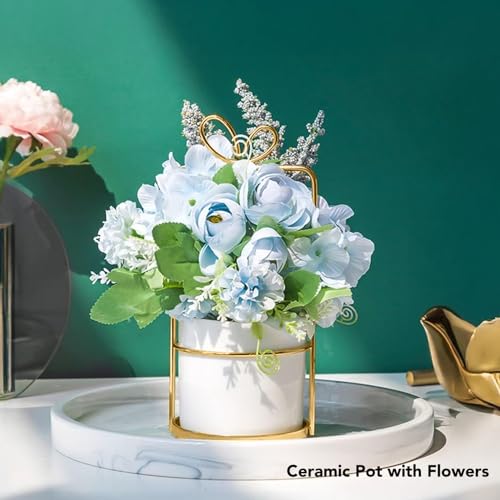 Ekhasa Nostrae Dahlia Flower Ceramic Vase with Artificial Flowers Plant | Small Daisy Flower Pots with Artificial Flowers for Home Decor Centre Table Living Room Office Wedding Birthday & Gift - Image 2
