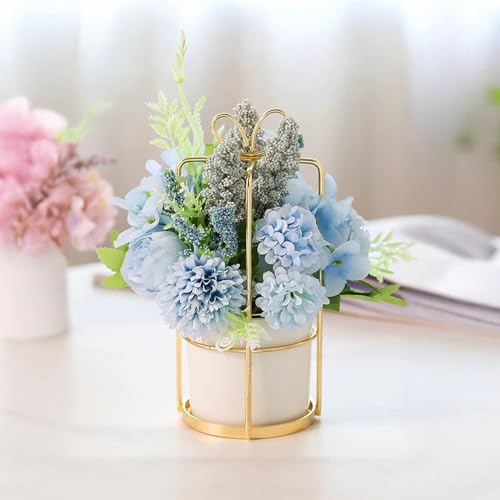 Ekhasa Nostrae Dahlia Flower Ceramic Vase with Artificial Flowers Plant | Small Daisy Flower Pots with Artificial Flowers for Home Decor Centre Table Living Room Office Wedding Birthday & Gift - Image 1