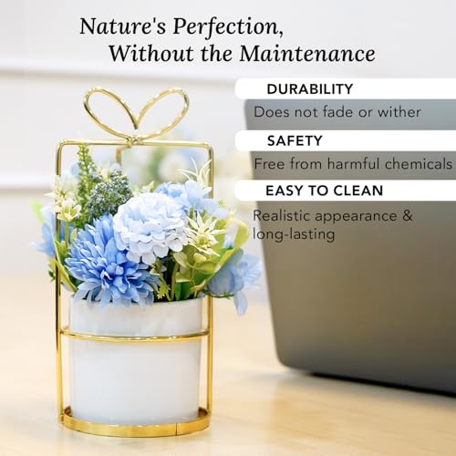Ekhasa Nostrae Dahlia Flower Ceramic Vase with Artificial Flowers Plant | Small Daisy Flower Pots with Artificial Flowers for Home Decor Centre Table Living Room Office Wedding Birthday & Gift - Image 5