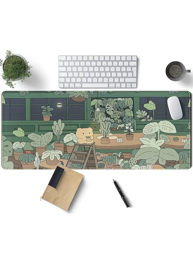 Desk Mat Bear Xl Large Gaming Mouse Pads Desk Mats Pads On Top Of Desks Mousepad Anime Plant Desk Protector 31.5X11.8 In Aesthetic Brown And Green Forest Keyboard Pad