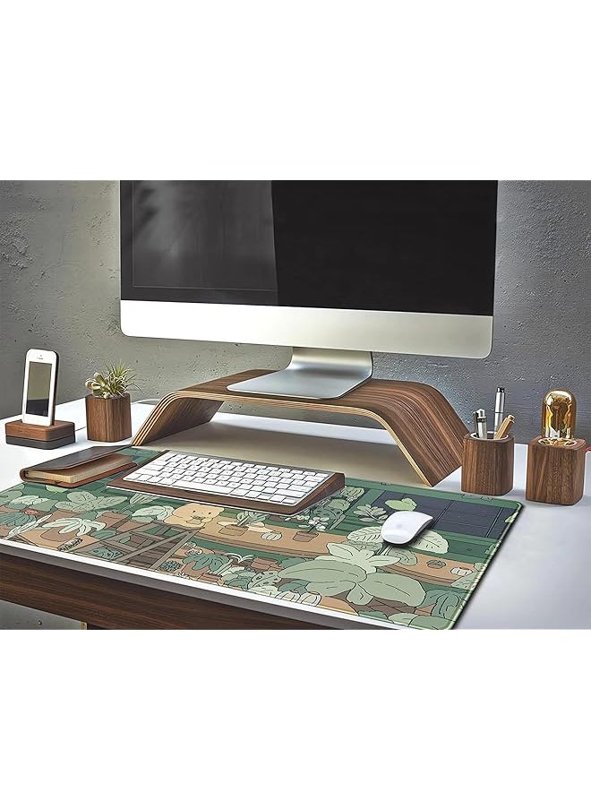 Desk Mat Bear Xl Large Gaming Mouse Pads Desk Mats Pads On Top Of Desks Mousepad Anime Plant Desk Protector 31.5X11.8 In Aesthetic Brown And Green Forest Keyboard Pad