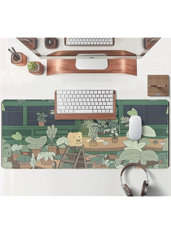 Desk Mat Bear Xl Large Gaming Mouse Pads Desk Mats Pads On Top Of Desks Mousepad Anime Plant Desk Protector 31.5X11.8 In Aesthetic Brown And Green Forest Keyboard Pad