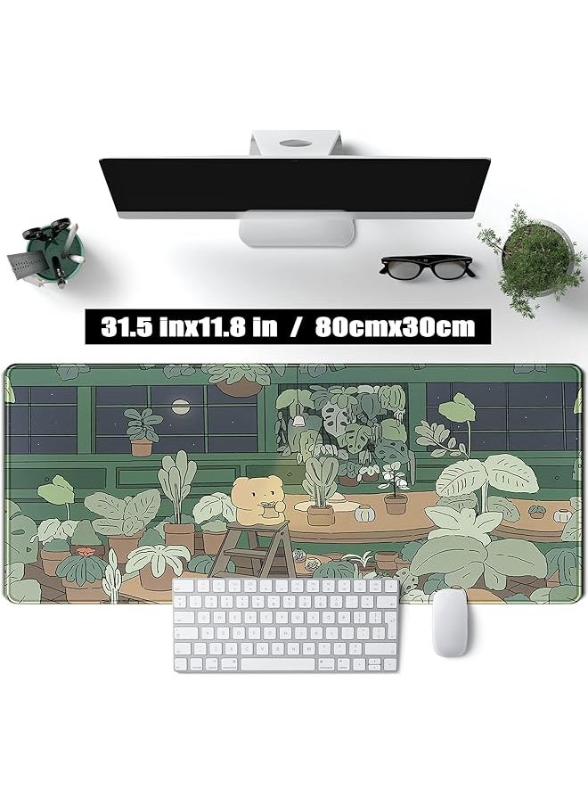 Desk Mat Bear Xl Large Gaming Mouse Pads Desk Mats Pads On Top Of Desks Mousepad Anime Plant Desk Protector 31.5X11.8 In Aesthetic Brown And Green Forest Keyboard Pad