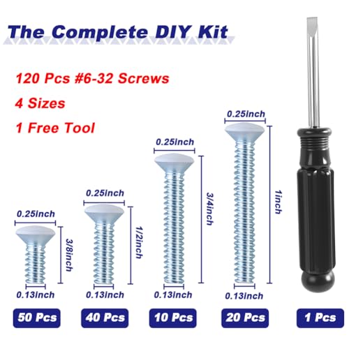 Asxtexz 120PCS Wall Plate Screws White, Outlet Cover Screws for Switch Plate, 6/32 Electrical Outlet Screws for Light Switch Plates,Electrical Panel, 4 Sizes (3/8",1/2",3/4",1") Screws Kit w/Free Screwdriver - Image 3