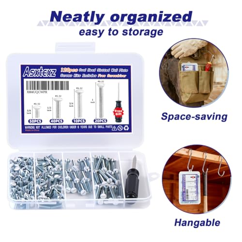 Asxtexz 120PCS Wall Plate Screws White, Outlet Cover Screws for Switch Plate, 6/32 Electrical Outlet Screws for Light Switch Plates,Electrical Panel, 4 Sizes (3/8",1/2",3/4",1") Screws Kit w/Free Screwdriver - Image 5