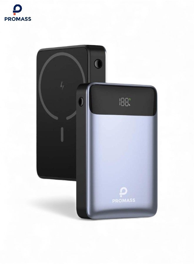 PROMASS 10000mAh 22.5W Magnetic Charging Power Bank with 2 Built-in USB-C and Lightning Cables, also with 15W Magnetic MagSafe Charging and 22.5W USB-C Fast Charging for Travel. Battery pack with 1 port and 2 cables (manufactured to air transport standards and safe for air travel) for iPhone, Galaxy, iPad, and more. - Image 1