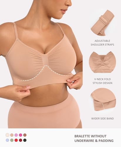 FeelinGirl Bralettes for Women No Underwire Supportive Full Coverage Basic Comfort Bra Nude X-Large - Image 2