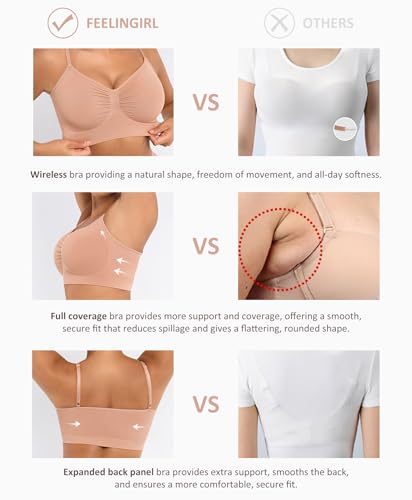 FeelinGirl Bralettes for Women No Underwire Supportive Full Coverage Basic Comfort Bra Nude X-Large - Image 4