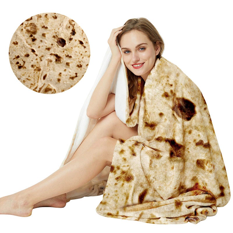 Burrito Tortilla Throw Blanket 20 Double Sided Burritos Taco Tortilla Wrap Blankets for Adults Kids Giant Funny Realistic Food Blankets Soft Flannel Round Throw Blanket 60in