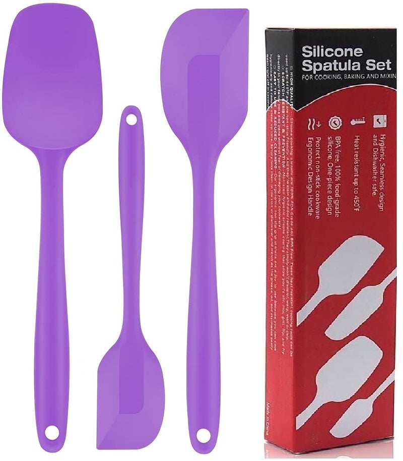 P-Plus International Silicone Spatula Set 3-Piece Heat-Resistant Baking Spoon & Spatulas, Silicone Turner Spatula, Non-Stick Spatulas Cooking, Baking and Mixing with Stainless Steel Core (Purple) - Image 1
