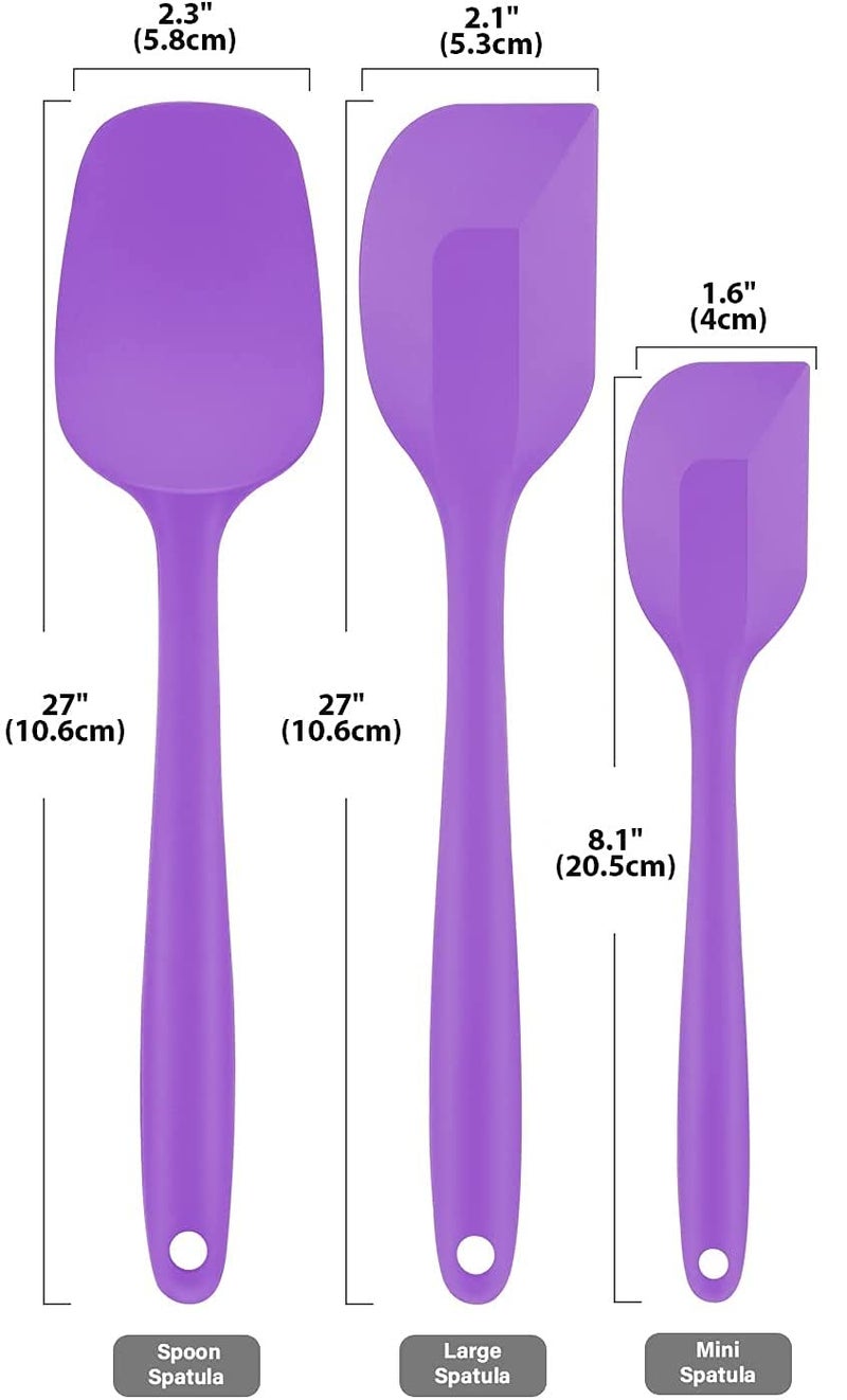 P-Plus International Silicone Spatula Set 3-Piece Heat-Resistant Baking Spoon & Spatulas, Silicone Turner Spatula, Non-Stick Spatulas Cooking, Baking and Mixing with Stainless Steel Core (Purple) - Image 2