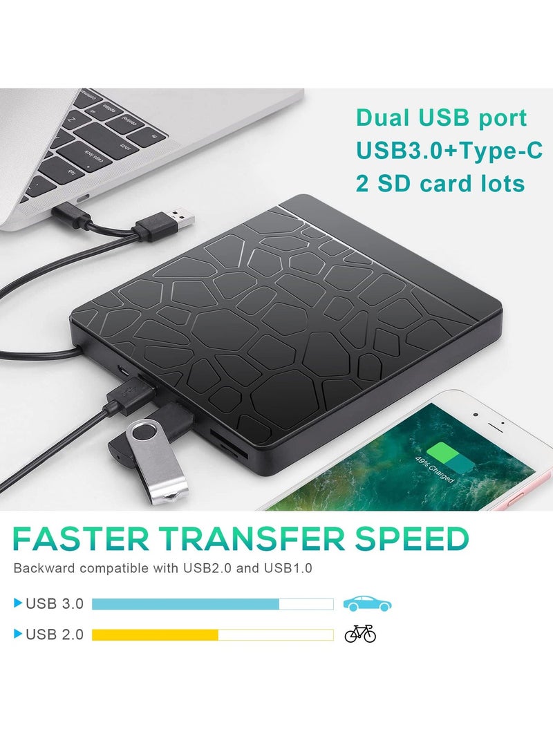 External DVD Drive, External CD DVD Drive for laptop Windows 11 10, USB 3.0 and Type-C Portable CD DVD +/-RW ROM Drive Reader Burner Rewriter with SD TF Slot & USB Ports, Slim DVD/CD Player (Black) - Image 4