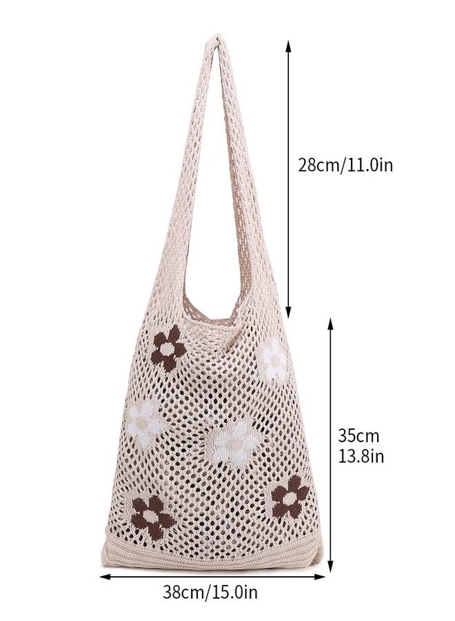 ENBEI Crochet Tote Beach Bag for Women with 6 Flower Pattern, Aesthetic Boho Large Bag, Foldable & Lightweight, Perfect for Beach, Travel, Daily Use & Gift - Image 4