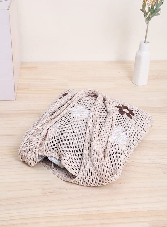 ENBEI Crochet Tote Beach Bag for Women with 6 Flower Pattern, Aesthetic Boho Large Bag, Foldable & Lightweight, Perfect for Beach, Travel, Daily Use & Gift - Image 5