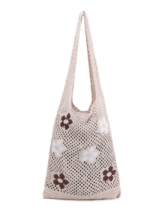 ENBEI Crochet Tote Beach Bag for Women with 6 Flower Pattern, Aesthetic Boho Large Bag, Foldable & Lightweight, Perfect for Beach, Travel, Daily Use & Gift - Image 1