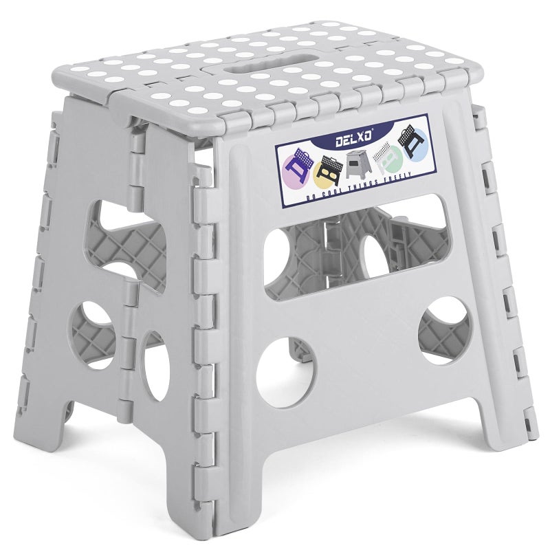 Delxo Folding Step Stool 13 inch NonSlip Foldable Stools for Kids Adults Up to 300 LBS Step Stool with Handle Lightweight for Kitchen Bathroom Bedroom Garden Grey 1PC