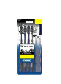 Oral-B Cavity Defence Deep Clean + Whiter Teeth  Toothbrush with Charcoal Extract Hygienic Head Caps, Soft, multicolor  Pack of 4