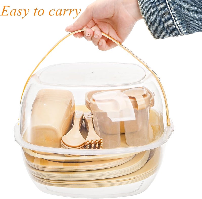 Tebery مجموعة أدوات تناول الطعام للتخييم من تيبيري 46 قطعة لـ 6 أشخاص، مجموعة صحون وأوعية بلاستيكية قابلة لإعادة الاستخدام، شوكة، ملعقة، مجموعة بهارات مع سلة، أدوات مائدة من الدرجة الغذائية للنزهات، مجموعة أدوات تناول الطعام للحفلات الخارجية والسفر والشواء - Image 4