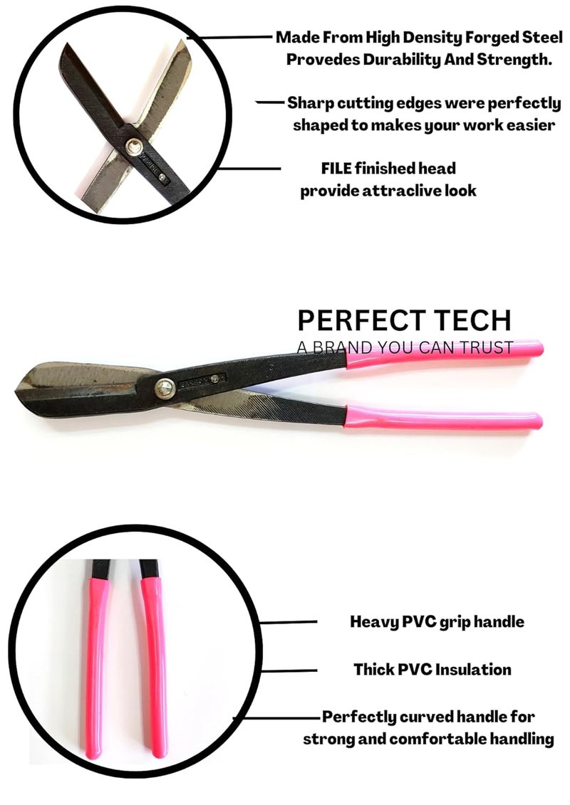 PERFECT TECH 14 Inch Tin Snip Cutter | Hand Tool Set | Cable & Metal Cutting Snips | Tempered Iron Cutting Pliers | Steel Treated Blade - Image 2