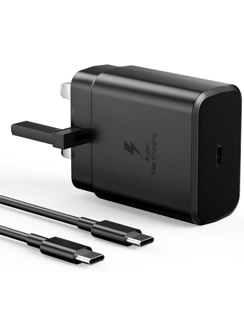Genuine 45W Super Fast Wall Charger with USB-C Cable – Compatible with Samsung Galaxy S24 Ultra/S24+/S23 FE/S22/S21/S20, A54, A34, A25, A15, A05s – Type-C Plug Adapter