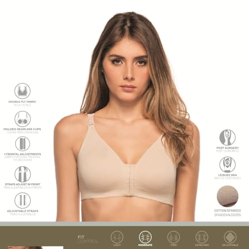 Annette Post Surgery Racerback Bra for Women – Front Closure, Seamless, Longline, Compression and Wireless Brassiere – Gym and Sports Bra for Women – Beige, 34C - Image 5