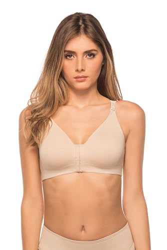 Annette Post Surgery Racerback Bra for Women – Front Closure, Seamless, Longline, Compression and Wireless Brassiere – Gym and Sports Bra for Women – Beige, 34C - Image 1