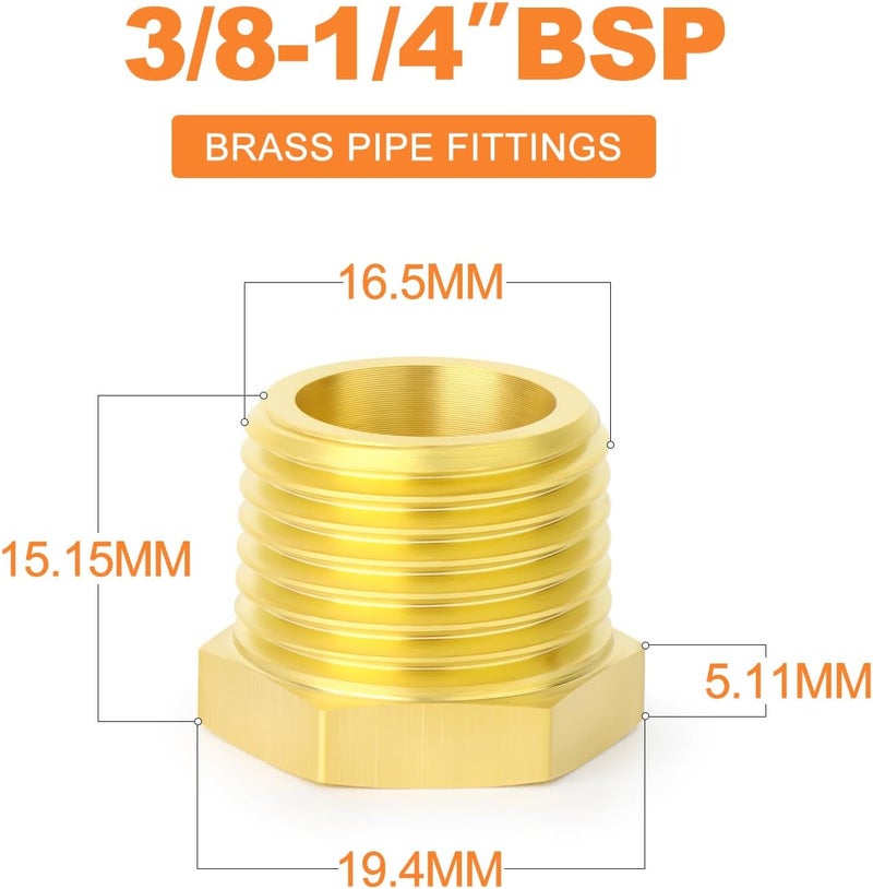 غاشر 10 قطع من محول نحاسي سداسي مخفض 3/8" ذكر BSP × 1/4" أنثى BSP، تركيبات أنابيب نحاسية ملولبة - Image 2
