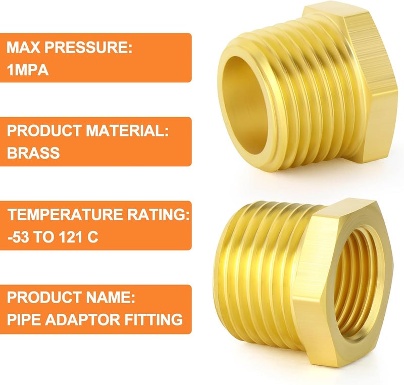 غاشر 10 قطع من محول نحاسي سداسي مخفض 3/8" ذكر BSP × 1/4" أنثى BSP، تركيبات أنابيب نحاسية ملولبة - Image 3
