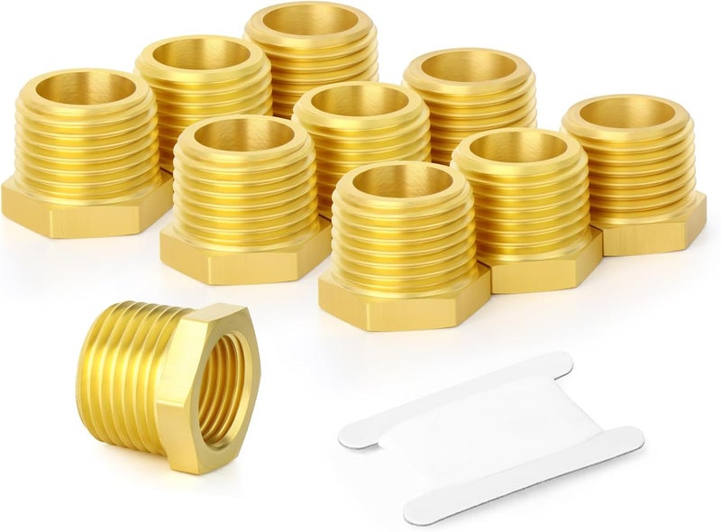 غاشر 10 قطع من محول نحاسي سداسي مخفض 3/8" ذكر BSP × 1/4" أنثى BSP، تركيبات أنابيب نحاسية ملولبة - Image 1